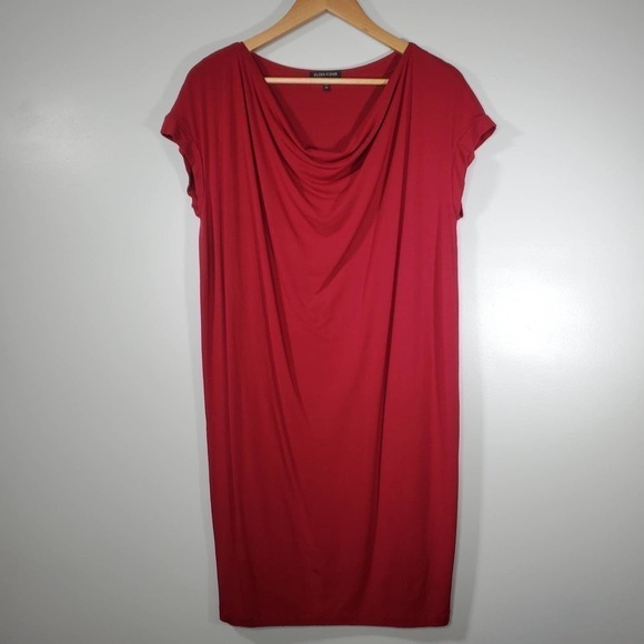 Eileen Fisher Extended Shoulder Cowl Neck Shift Dress Burgundy Size XS - Picture 9 of 9